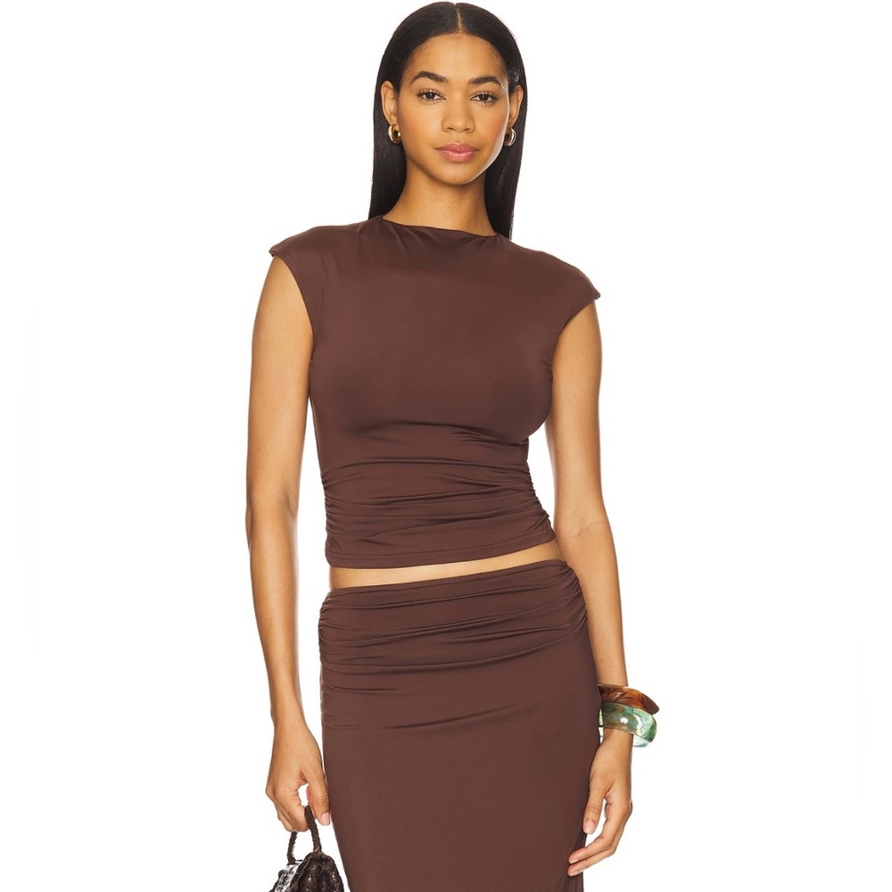 SNDYS Gabby Top Medium Coffee Brown Ruched Bodycon NWT
